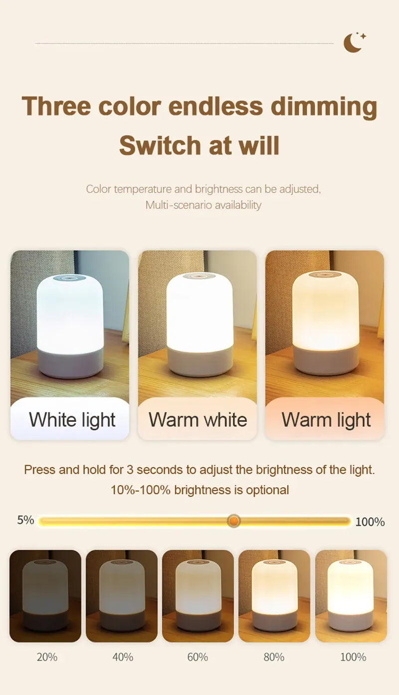 Essentialshouses Led Night Lights Bedside Dimmable Charging Desktop Night Lamps Bedroom Bedside Lighting Decoration Touch Led Reading Table Lamp