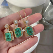 Essentialshouses light green gold Emerald 18k Gold Plated Jewelry Sets