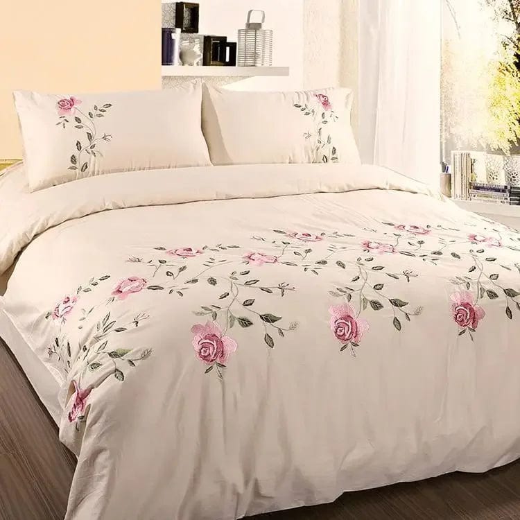 Essentialshouses linen Flowers Embroidery Duvet Cover