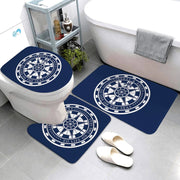 Essentialshouses LK8-4575-220409 (140 / three-piece set 🛁 Dark Blue Nautical Series 3-Piece Bathroom Mat Set – Coastal Comfort & Style