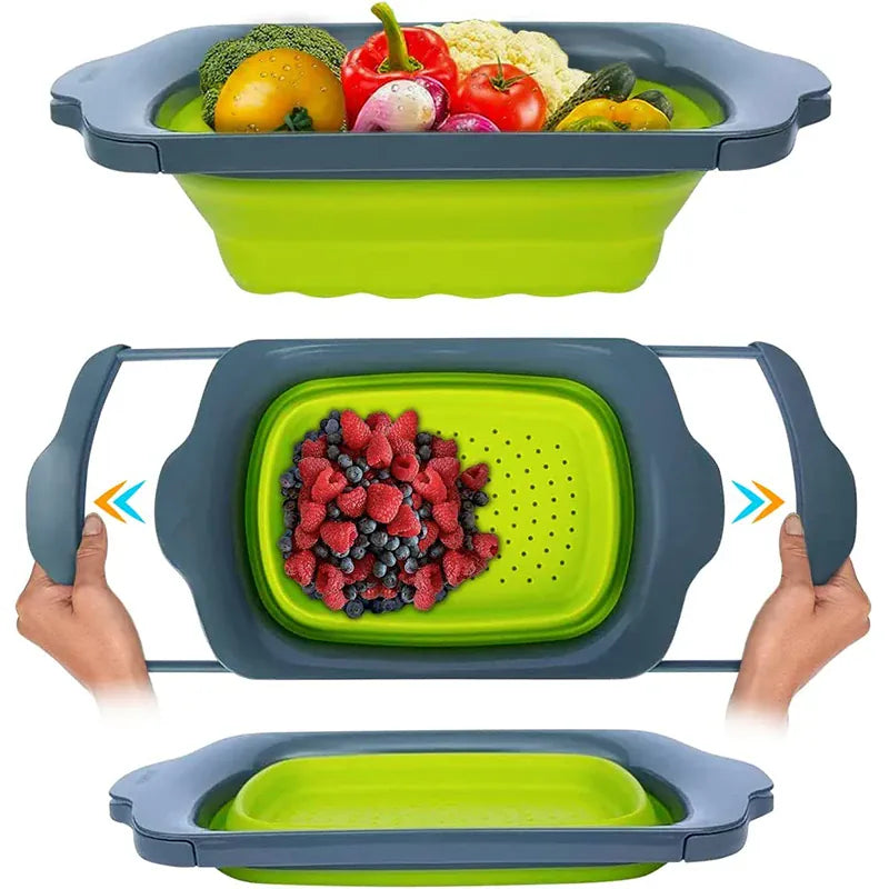 Essentialshouses LMETJMA Collapsible Colander with Extendable Handles Colander Strainer Over The Sink Vegetable Fruit Colanders Strainers JT40
