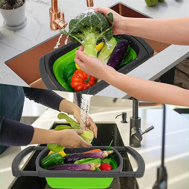 Essentialshouses LMETJMA Collapsible Colander with Extendable Handles Colander Strainer Over The Sink Vegetable Fruit Colanders Strainers JT40