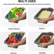 Essentialshouses LMETJMA Collapsible Colander with Extendable Handles Colander Strainer Over The Sink Vegetable Fruit Colanders Strainers JT40