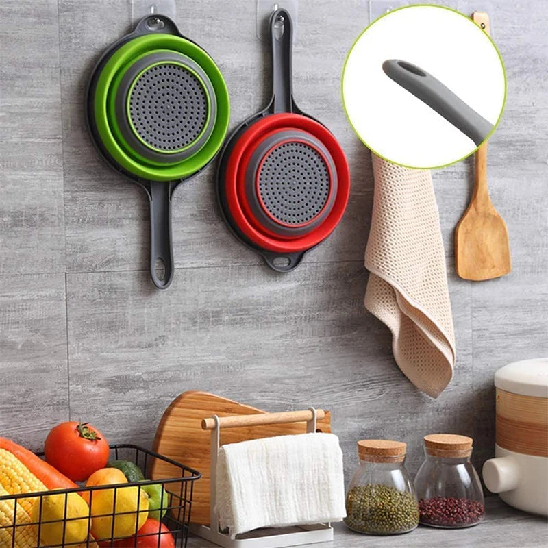 Essentialshouses LMETJMA Silicone Collapsible Colander with Handle Kitchen Folding Strainer Colander for Draining Pasta Vegetable Fruit JT111