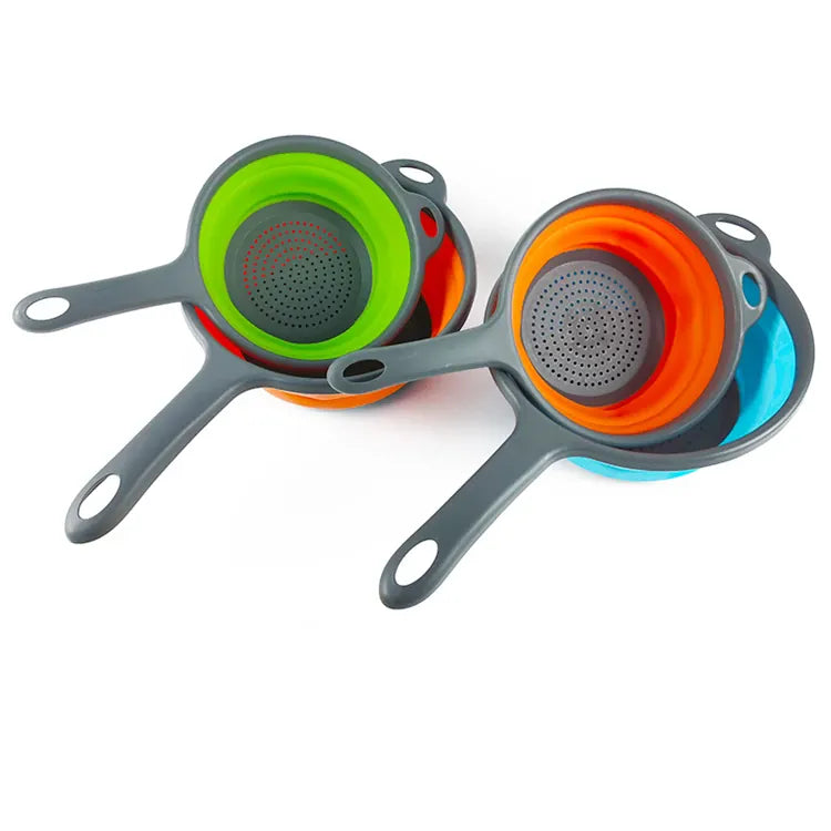 Essentialshouses LMETJMA Silicone Collapsible Colander with Handle Kitchen Folding Strainer Colander for Draining Pasta Vegetable Fruit JT111