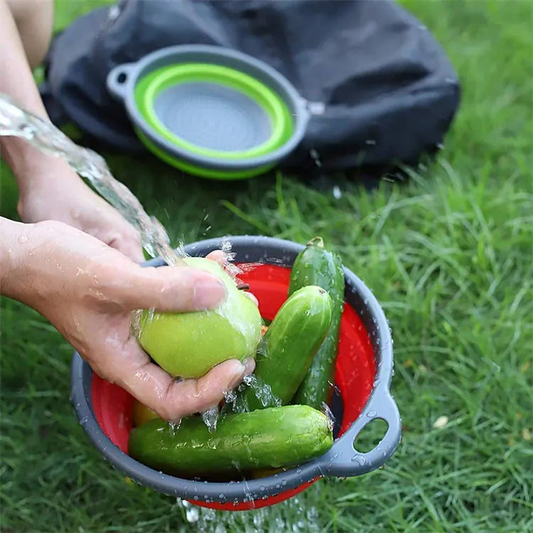 Essentialshouses LMETJMA Silicone Collapsible Colander with Handle Kitchen Folding Strainer Colander for Draining Pasta Vegetable Fruit JT111