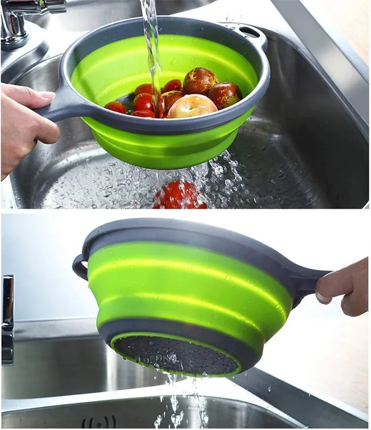 Essentialshouses LMETJMA Silicone Collapsible Colander with Handle Kitchen Folding Strainer Colander for Draining Pasta Vegetable Fruit JT111