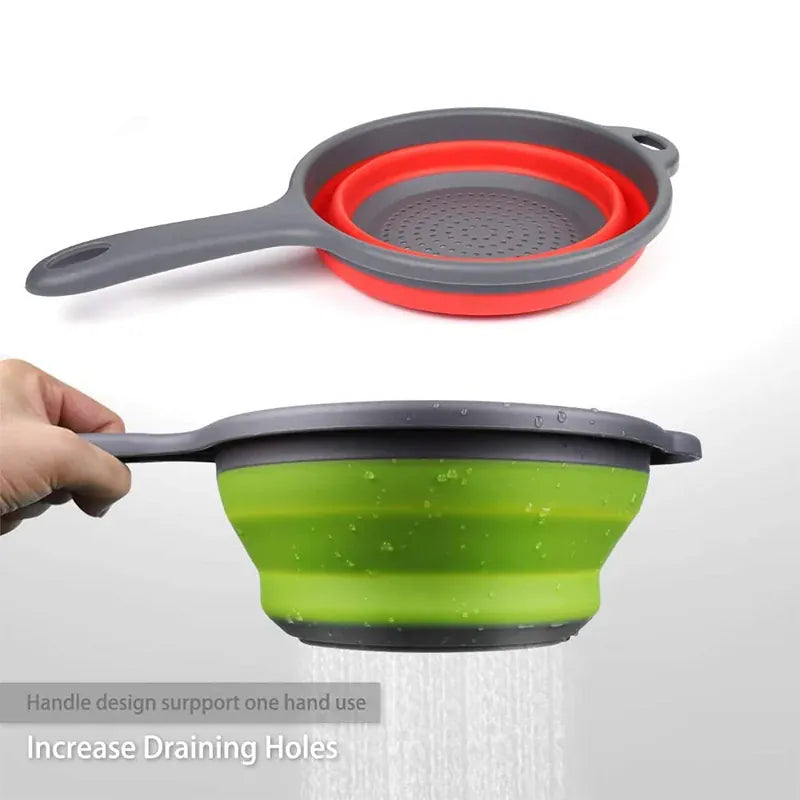 Essentialshouses LMETJMA Silicone Collapsible Colander with Handle Kitchen Folding Strainer Colander for Draining Pasta Vegetable Fruit JT111