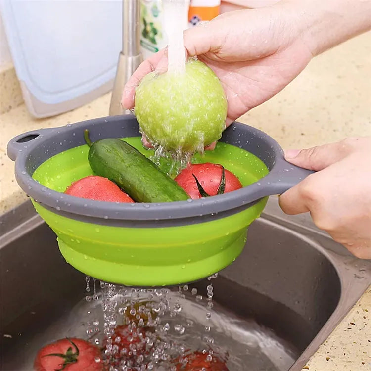 Essentialshouses LMETJMA Silicone Collapsible Colander with Handle Kitchen Folding Strainer Colander for Draining Pasta Vegetable Fruit JT111