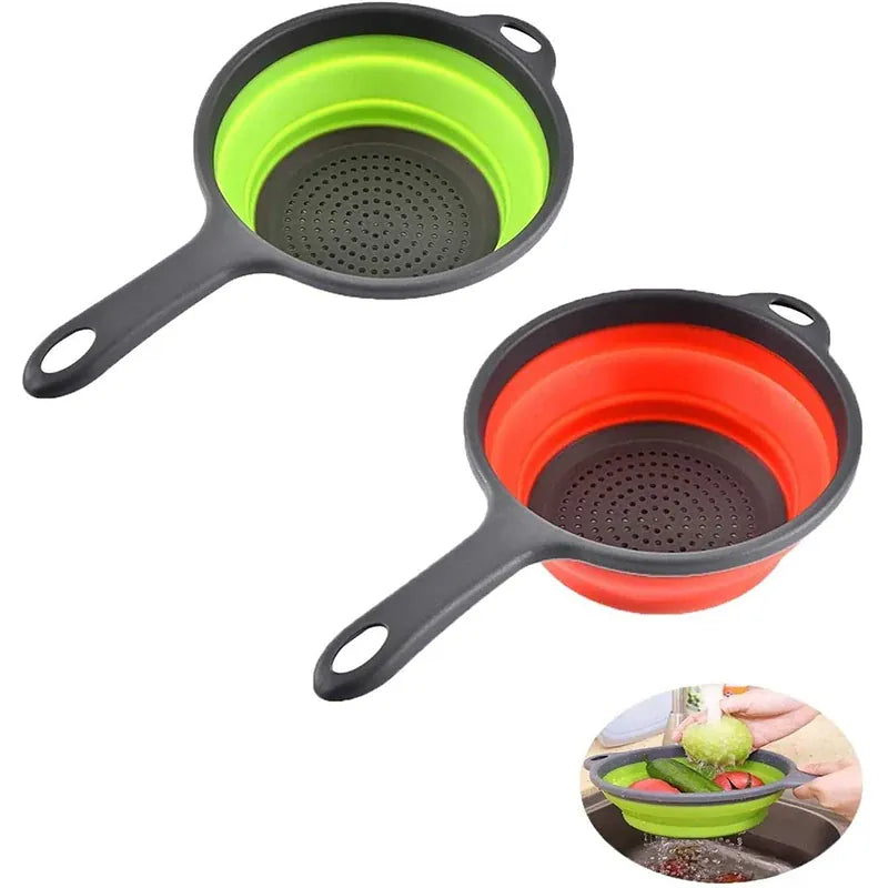Essentialshouses LMETJMA Silicone Collapsible Colander with Handle Kitchen Folding Strainer Colander for Draining Pasta Vegetable Fruit JT111