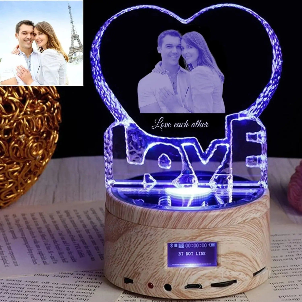 Love Crystal Picture Text Night Light - Essentialshouses