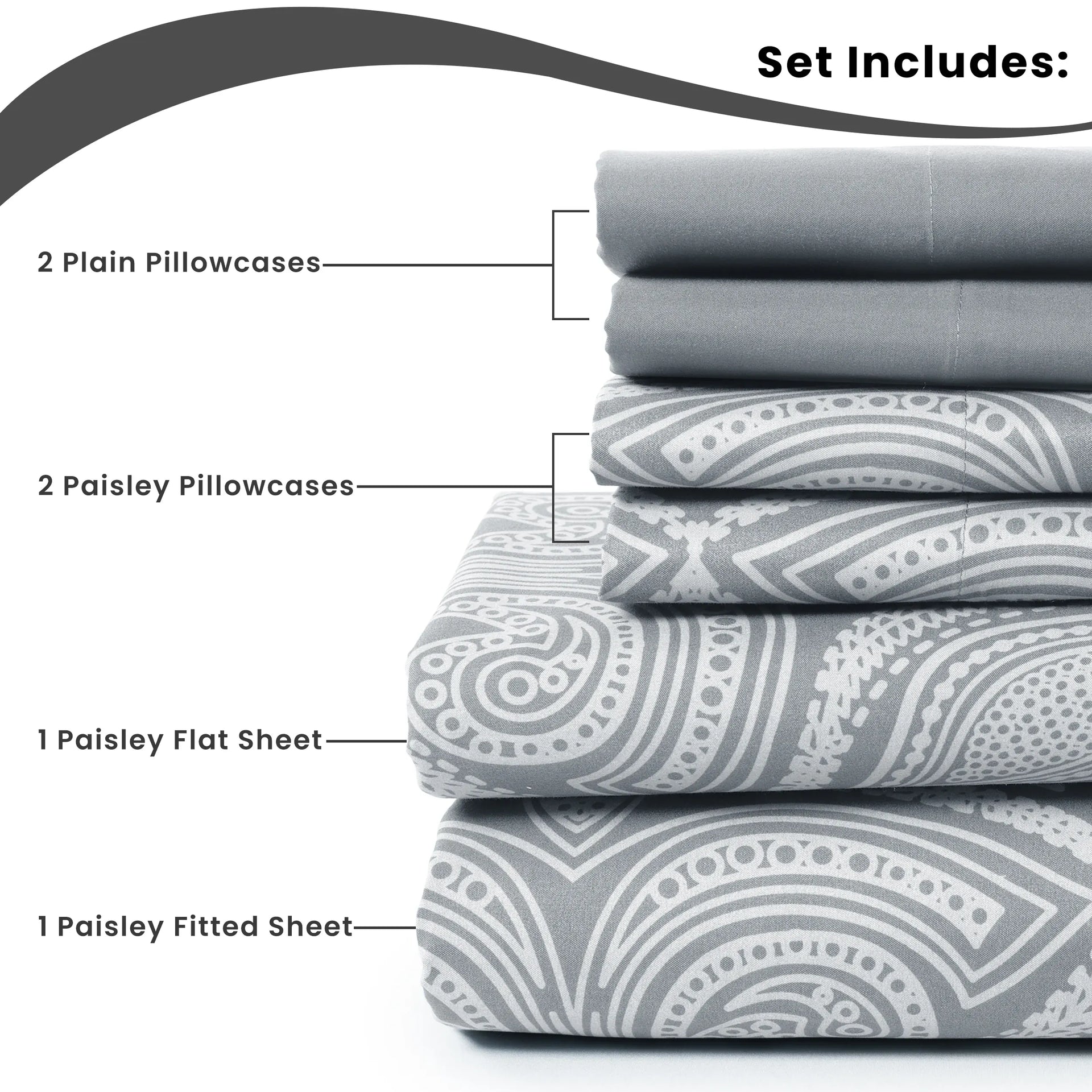 Essentialshouses Lux Decor 6Pc Paisley Sheet Set – Soft Microfiber, Wrinkle-Free, Luxurious Printed Bed Sheets