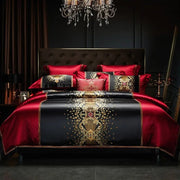 Essentialshouses Luxury Black Red Silk Satin Bedding Set