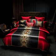 Essentialshouses Luxury Black Red Silk Satin Bedding Set