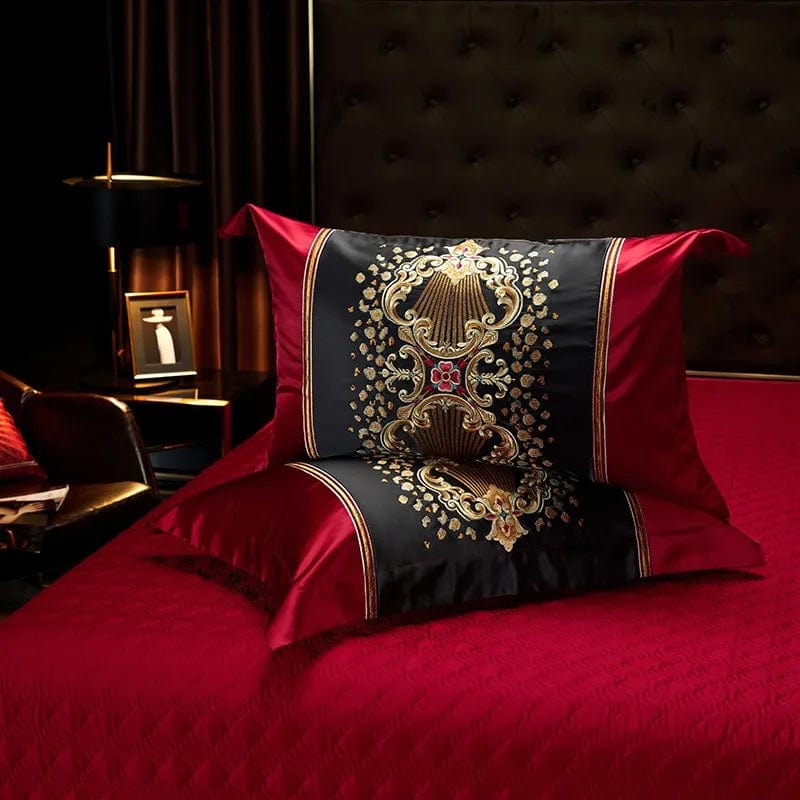 Essentialshouses Luxury Black Red Silk Satin Bedding Set