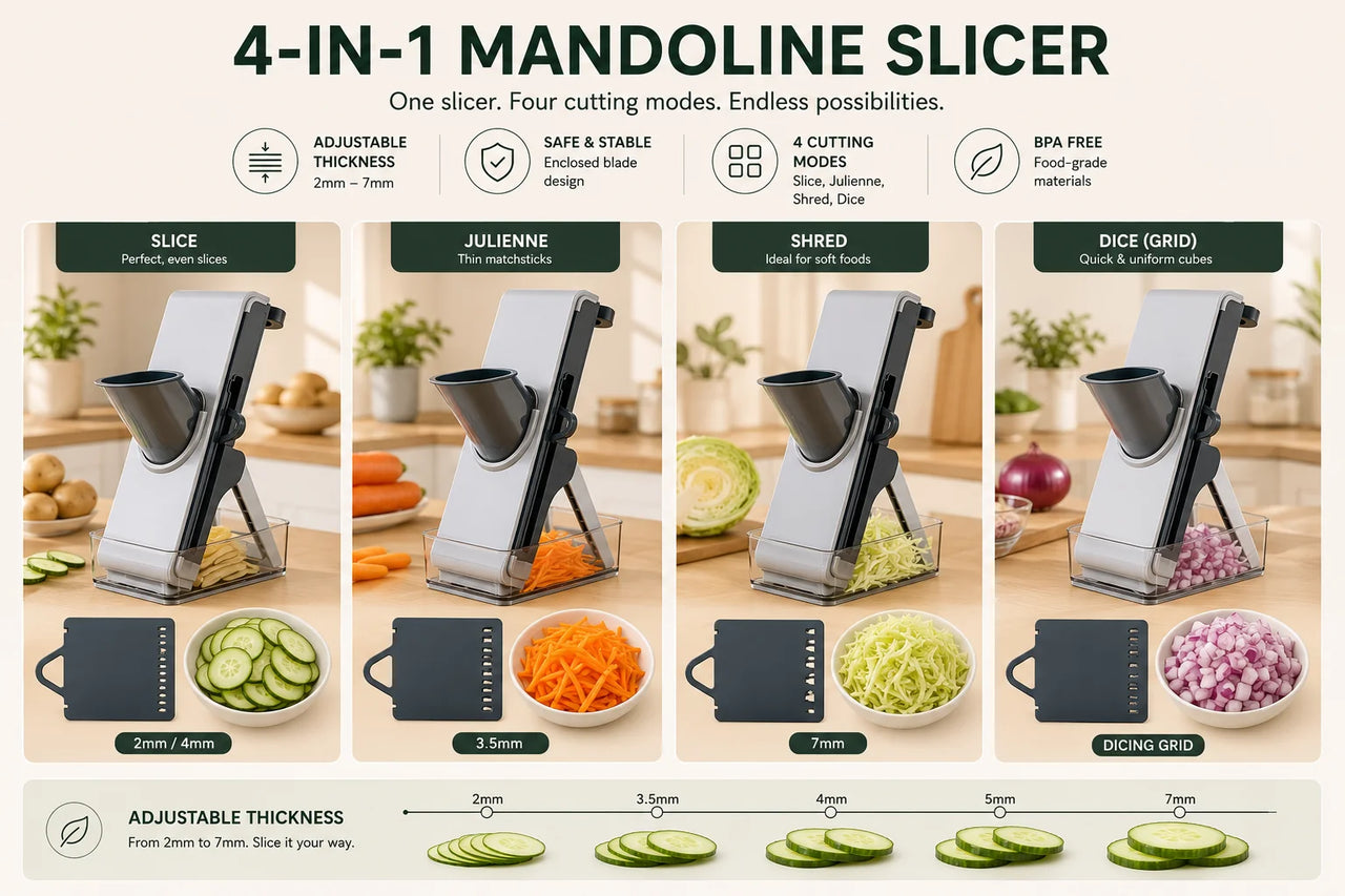 Essentials House mandoline slicer stainless steel blades close-up