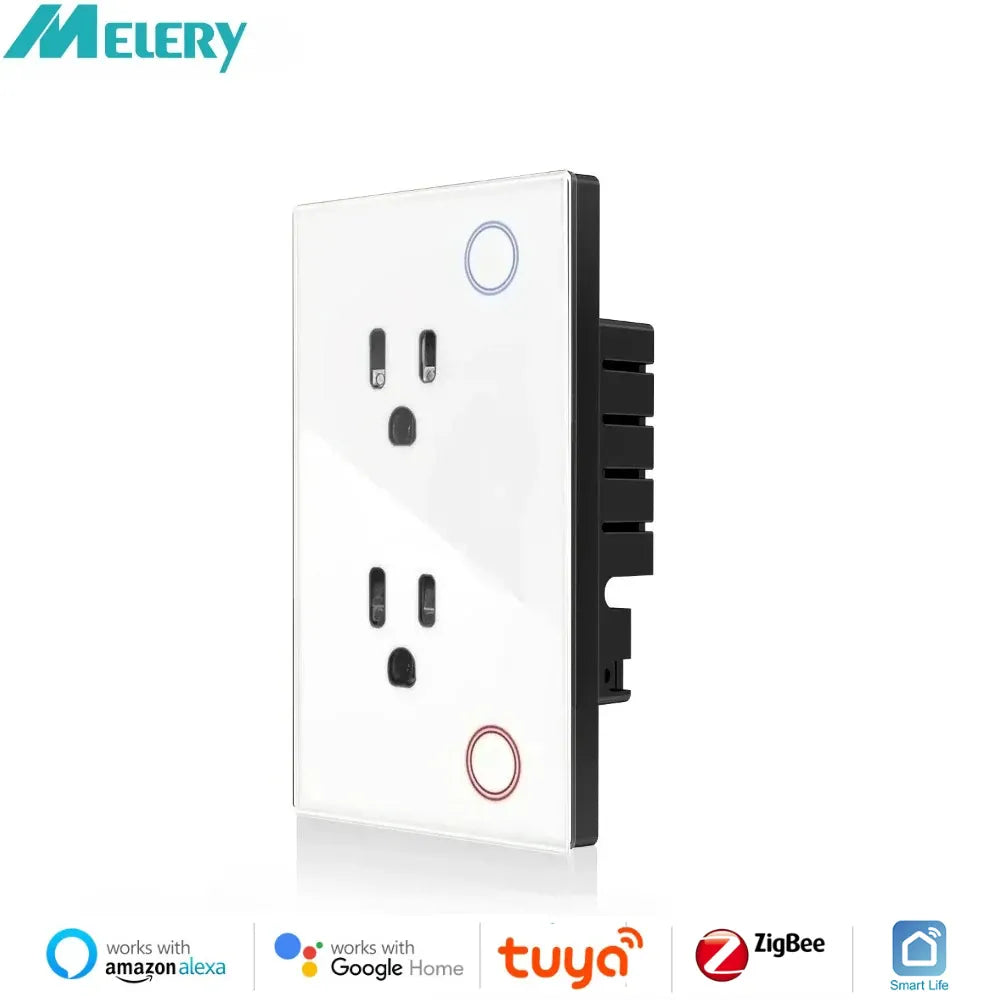Essentialshouses Melery Tuya Zigbee Smart Wall Socket US Electrical Monitoring Plug Glass Panel Outlet Timer App Remote by Google Home Alexa