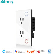 Essentialshouses Melery Tuya Zigbee Smart Wall Socket US Electrical Monitoring Plug Glass Panel Outlet Timer App Remote by Google Home Alexa