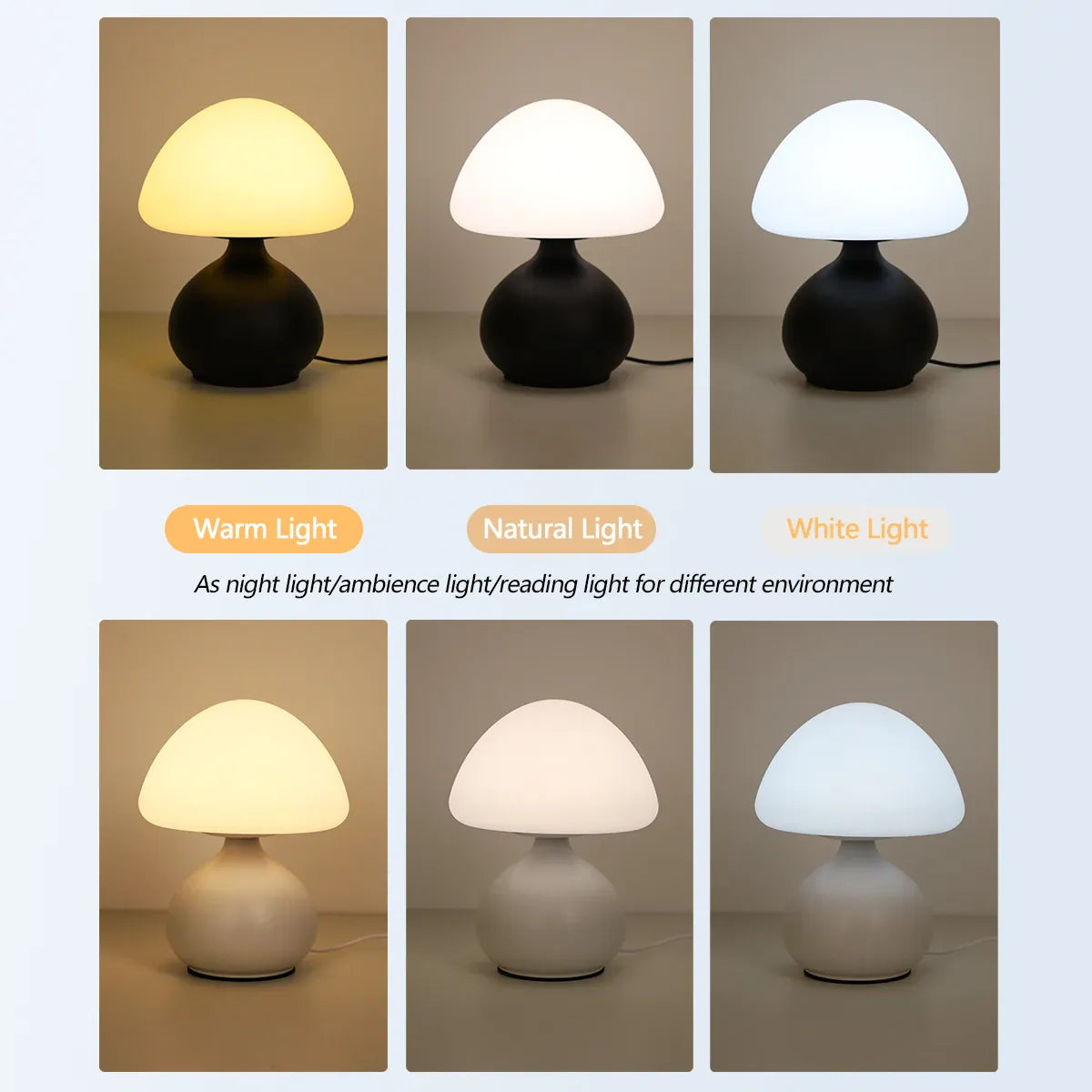 Essentialshouses Modern minimalist mushroom table lamp with three color switching and infinite dimming for home decoration atmosphere table lamp