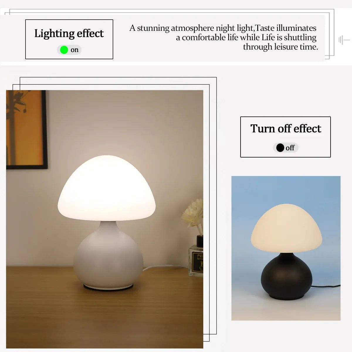 Essentialshouses Modern minimalist mushroom table lamp with three color switching and infinite dimming for home decoration atmosphere table lamp