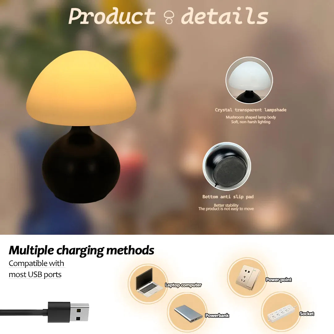 Essentialshouses Modern minimalist mushroom table lamp with three color switching and infinite dimming for home decoration atmosphere table lamp