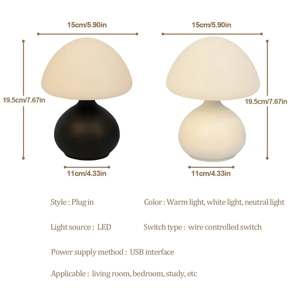Essentialshouses Modern minimalist mushroom table lamp with three color switching and infinite dimming for home decoration atmosphere table lamp