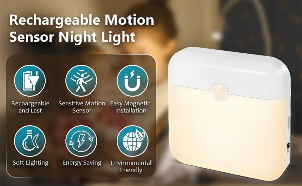 Essentialshouses Motion Sensor Step Light, USB Rechargeable Wireless LED Floor Lamp for Indoor Stairs Hallway Wardrobe Auto On/Off Night Lighting