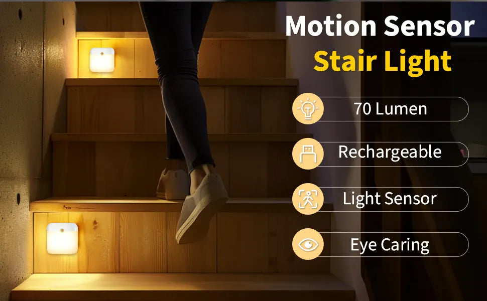 Essentialshouses Motion Sensor Step Light, USB Rechargeable Wireless LED Floor Lamp for Indoor Stairs Hallway Wardrobe Auto On/Off Night Lighting