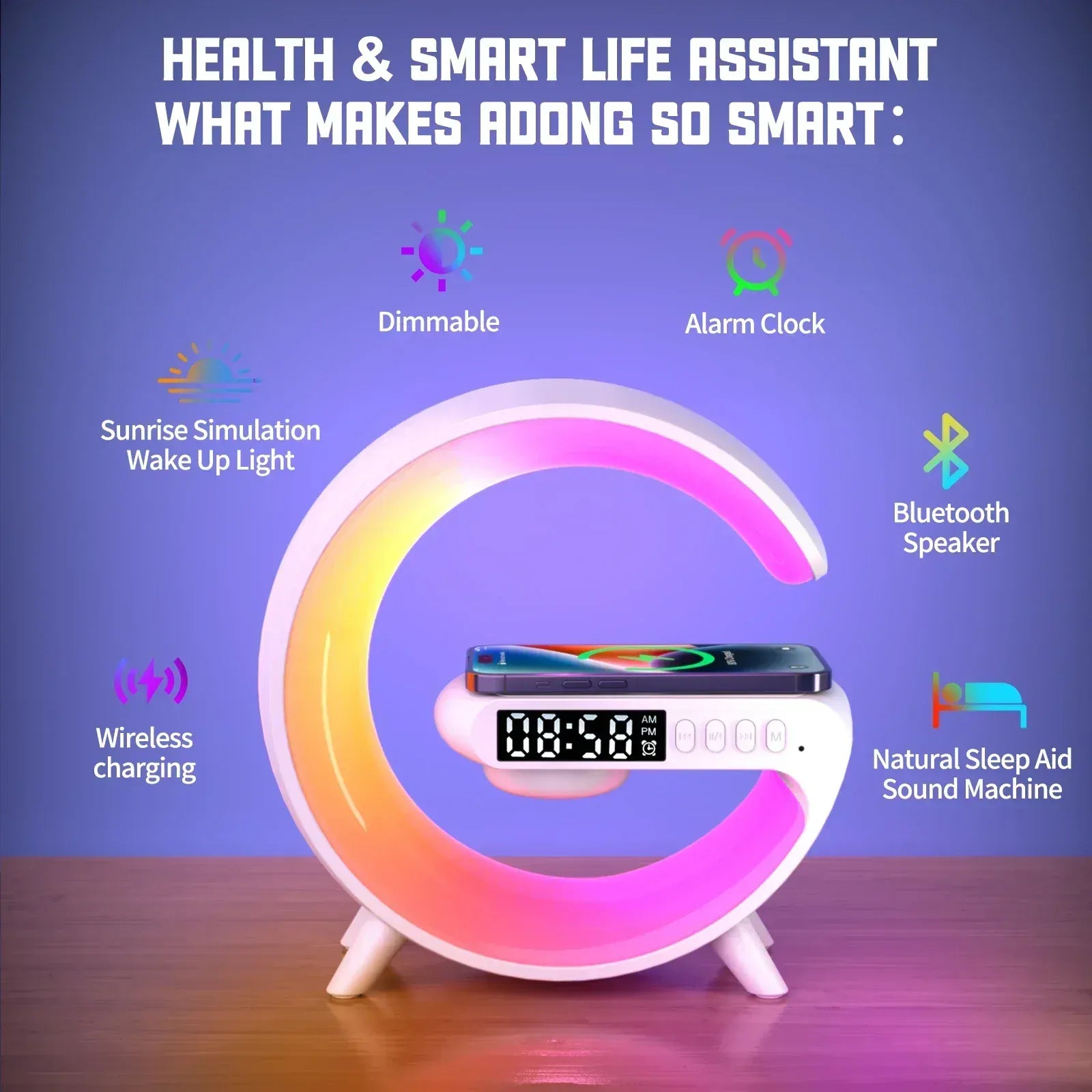 Essentialshouses Multifunction Wireless Charger Stand Pad RGB Light Alarm Clock Speaker For iPhone Samsung Xiaomi Mini Fast Charging Dock Station
