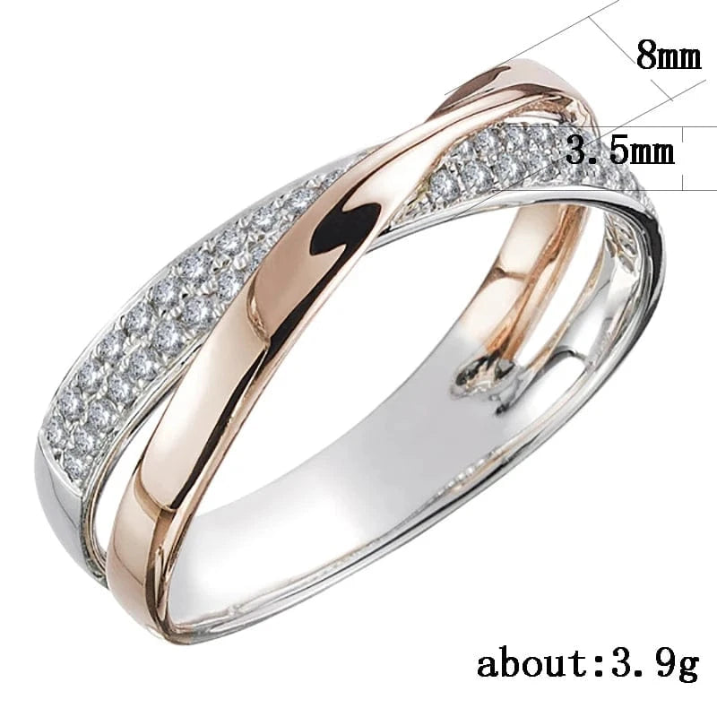 Essentialshouses Newest Fresh Two Tone X Shape Cross Ring for Women Wedding Trendy Jewelry