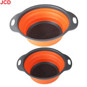 Essentialshouses Orange  2pcs JCD 1pcs Fruit Vegetable Washing Basket Foldable Strainer Silicone Colander Dish Collapsible Drainer Filter Kitchen Storage Tool