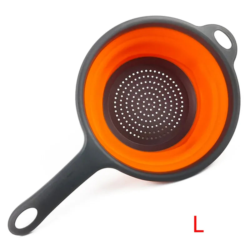 Essentialshouses Orange L LMETJMA Silicone Collapsible Colander with Handle Kitchen Folding Strainer Colander for Draining Pasta Vegetable Fruit JT111