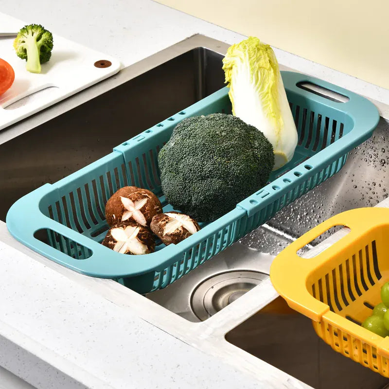 Essentialshouses Over The Sink Colander Strainer Basket - Wash Vegetables and Fruits, Drain- Extendable Kitchen Accessories, Kitchen Gadgets