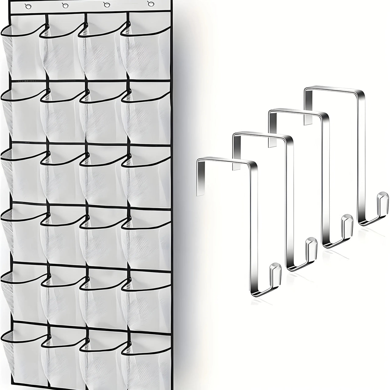 Essentialshouses Over the Door Shoe Organizer, 24 Large Breathable Mesh Pockets, Space Saving Hanging Storage Holder, Closet Rack Hanger Holds