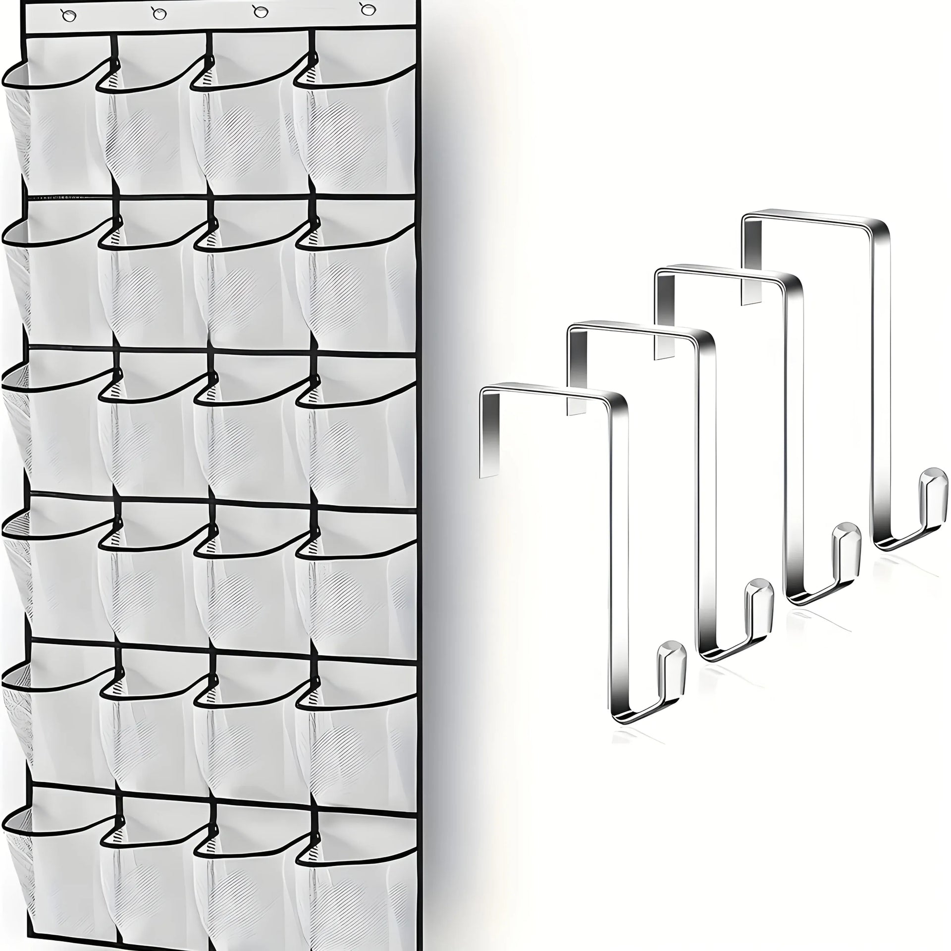 Essentialshouses Over the Door Shoe Organizer, 24 Large Breathable Mesh Pockets, Space Saving Hanging Storage Holder, Closet Rack Hanger Holds