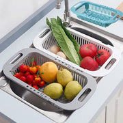 Essentialshouses Over The Sink Colander Strainer Basket - Wash Vegetables and Fruits, Drain- Extendable Kitchen Accessories, Kitchen Gadgets