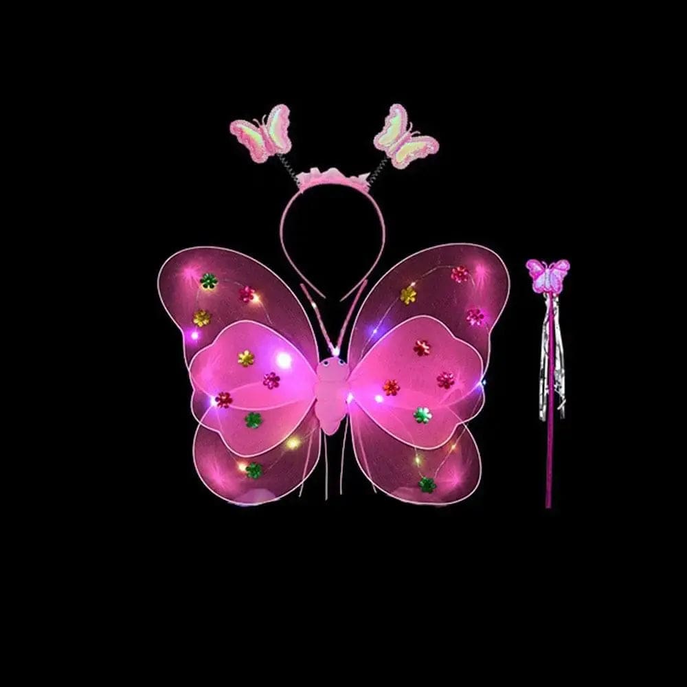 Essentialshouses pink-3pcs Girls Luminous Angel Wings Skirt Light Suit