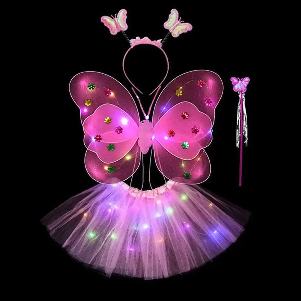 Essentialshouses pink-4pcs Girls Luminous Angel Wings Skirt Light Suit