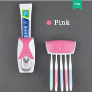 Essentialshouses Pink 🪥 Automatic Toothpaste Dispenser & Toothbrush Holder Set – Streamline Your Morning Routine