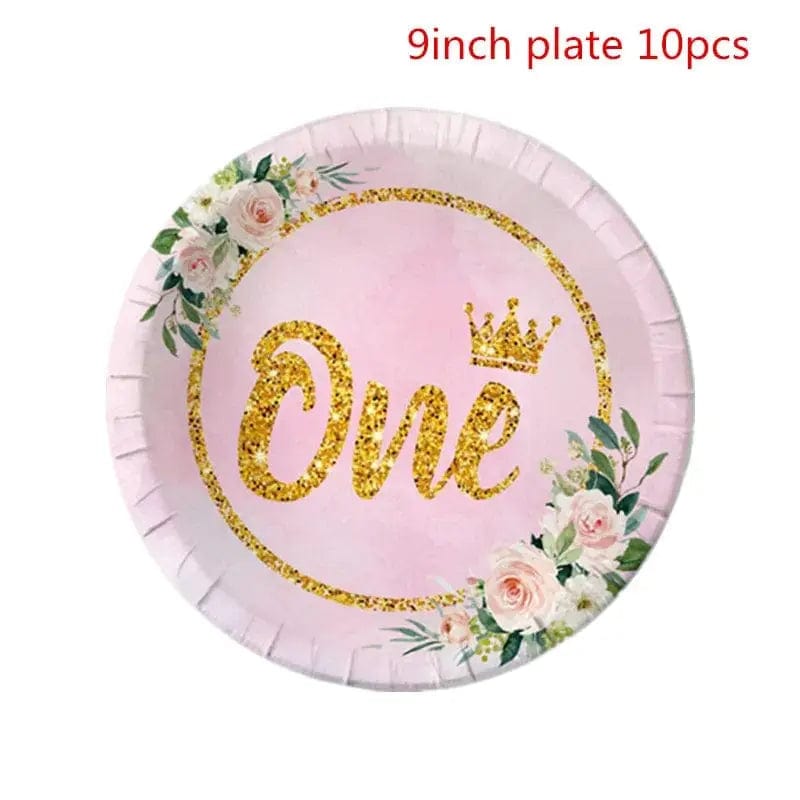 Essentialshouses Pink Flower Crown Disposable Tableware