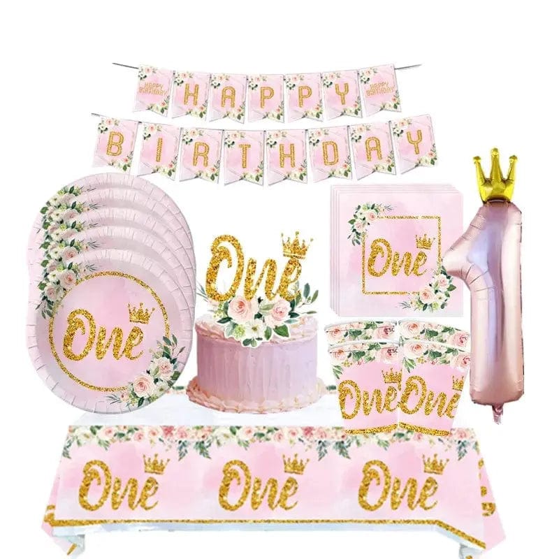 Essentialshouses Pink Flower Crown Disposable Tableware