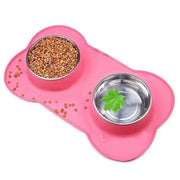 Essentialshouses Pink / L  48x28CM Antislip Double Stainless Steel Food Bowl