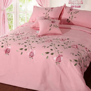 Essentialshouses Pink / Queen-6pcs / Flat Bed Sheet linen Flowers Embroidery Duvet Cover