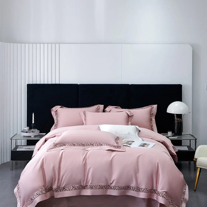 Essentialshouses Pink / Queen Size 4pcs Pure White Egyptian Cotton Bedding Set
