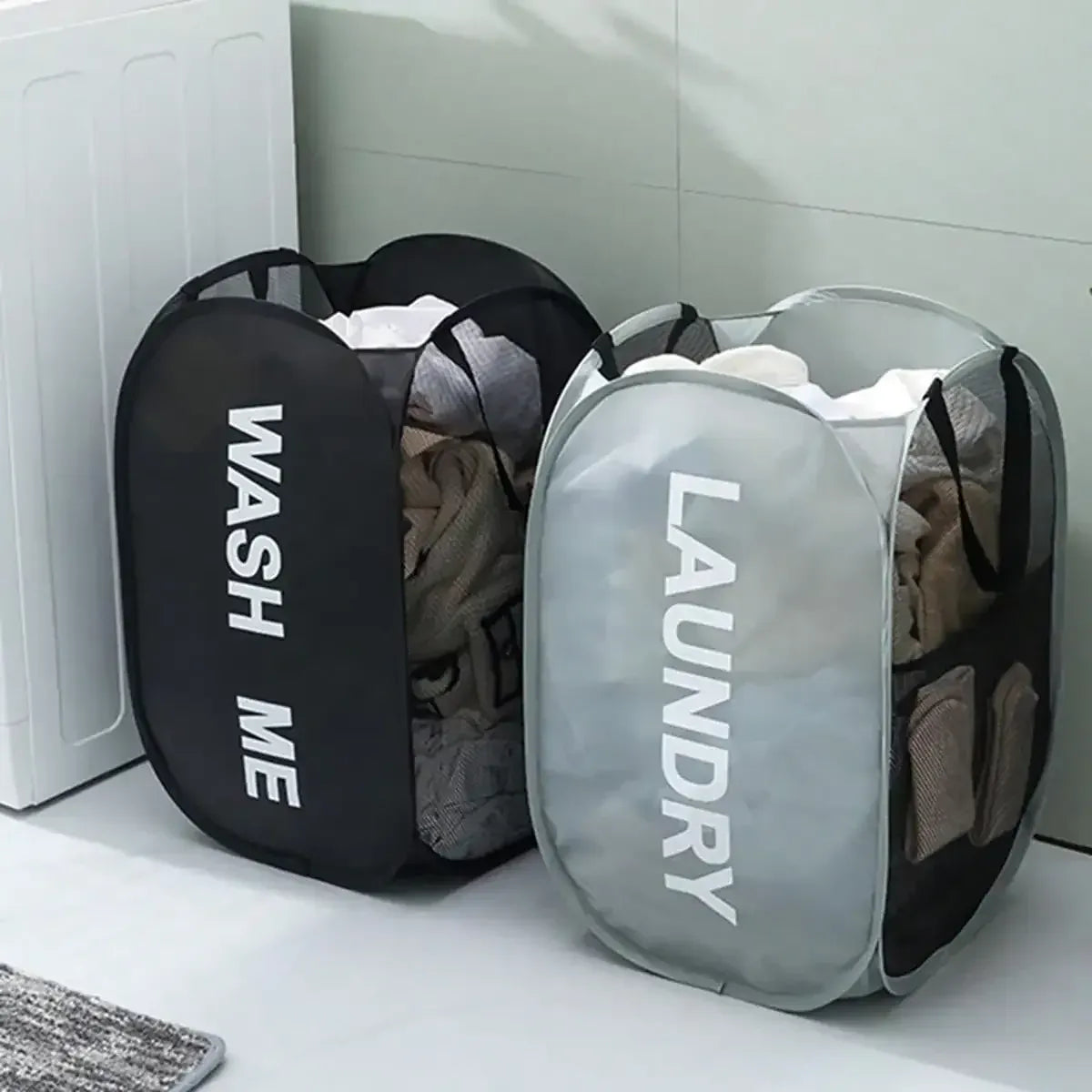 Essentials House Portable Mesh Pop Up Laundry Hamper Wide Opening Breathable Collapsible Space-Saving Laundry Basket Dorm
