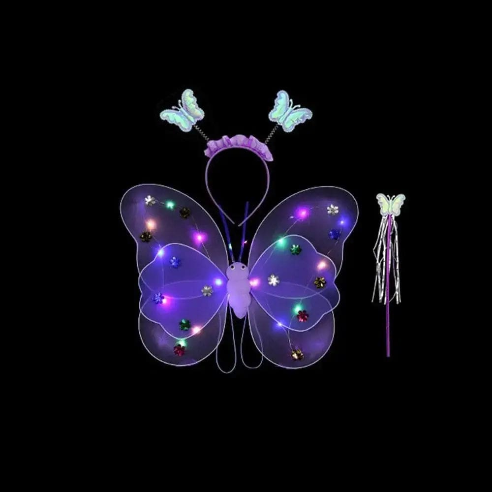 Essentialshouses purple-3pcs Girls Luminous Angel Wings Skirt Light Suit