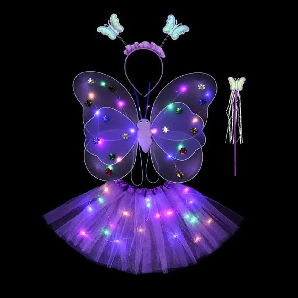 Essentialshouses purple-4pcs Girls Luminous Angel Wings Skirt Light Suit
