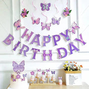 Essentialshouses Purple Butterfly Hanging Swirls Birthday Decoration