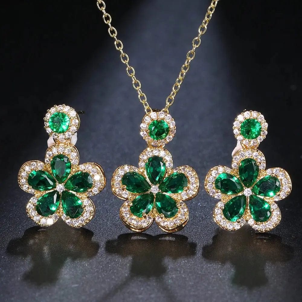 Essentialshouses QT-3 green Emerald 18k Gold Plated Jewelry Sets