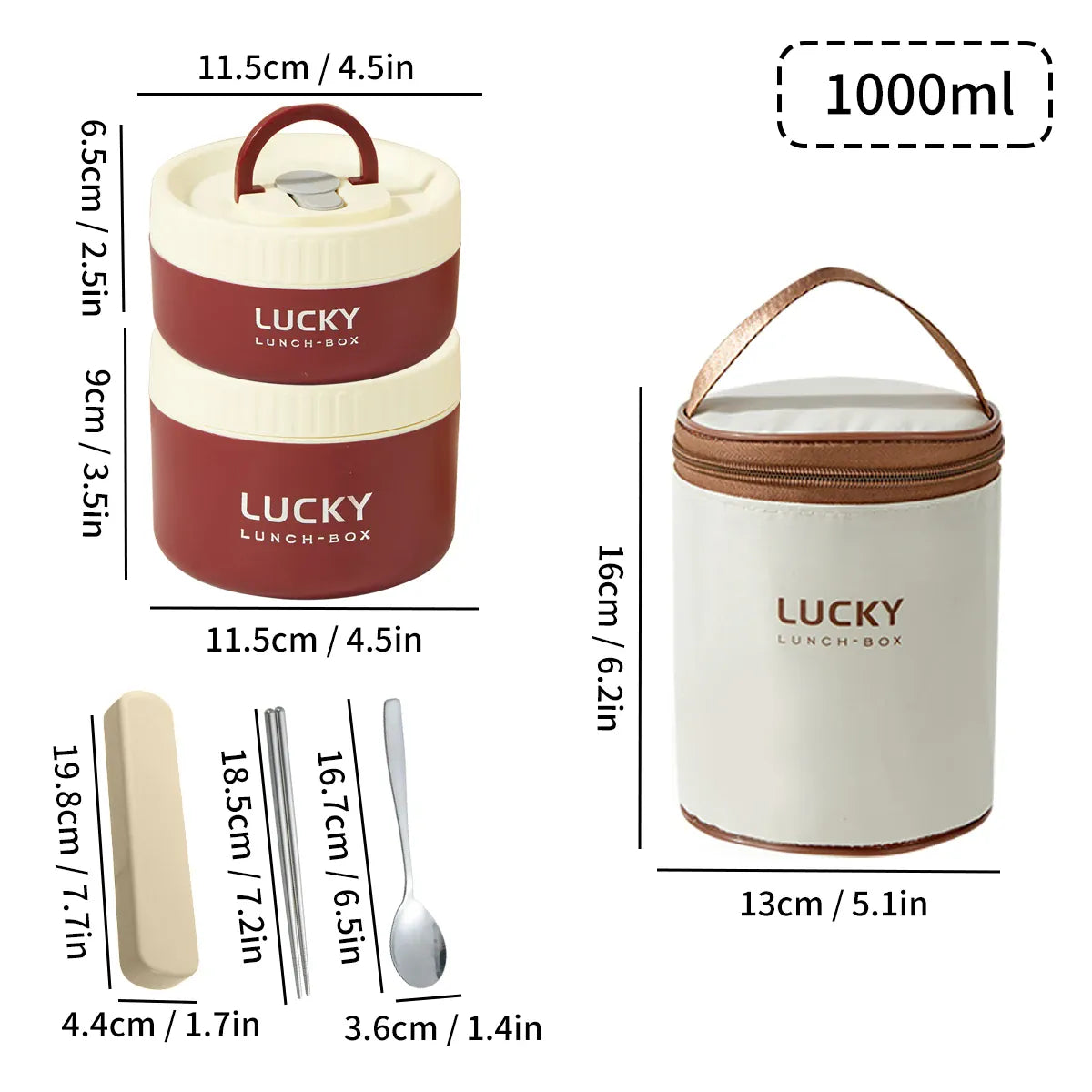 Essentialshouses Red 1000ML 304 Stainless Steel Insulated Bento Box Microwave Heatable Round Sealed Thermal Lunch Box For Kids Students Food Container